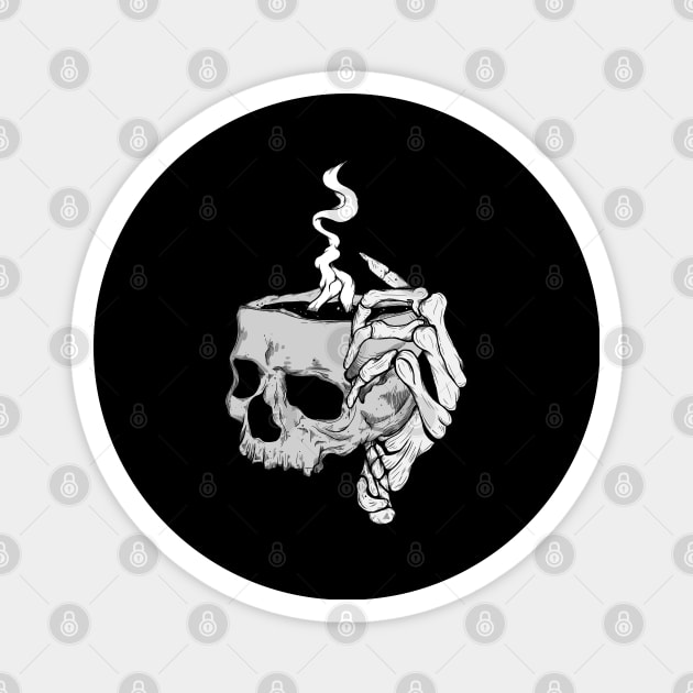 Skeleton hand holding skull coffee Magnet by Jess Adams